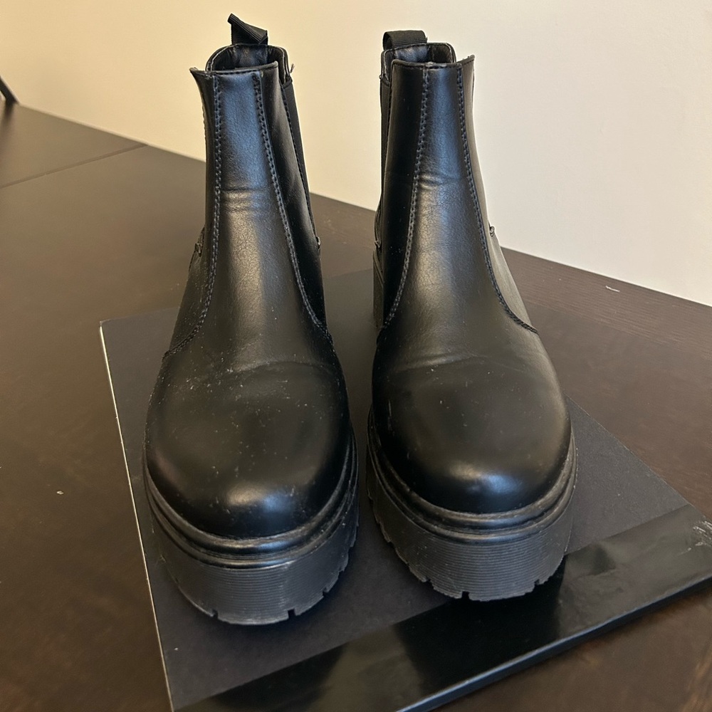 Black platform ankle boots